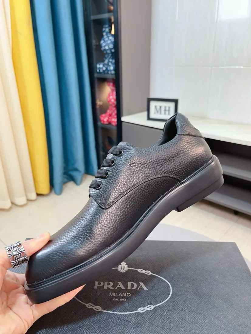Men's shoes 💰540🌹🌹【PRADA Leather Shoes】Top purchasing agency Original imported Italian custom-made open-edge beaded cowhide leather surface, fully imported water-dyed breathable cowhide lining, original factory special molded sole super comfortable, size: 38-44